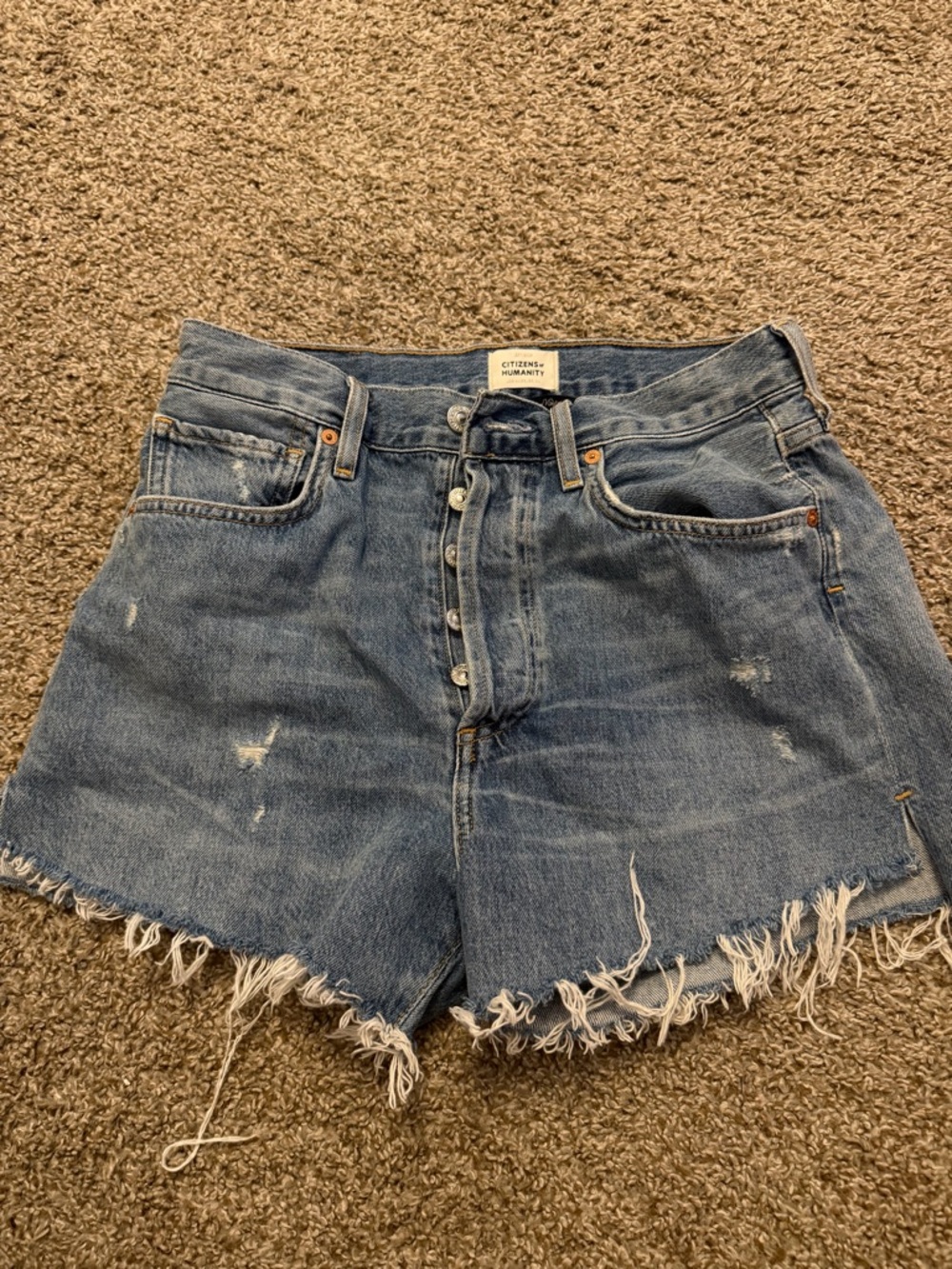 Citizens of Humanity Blue Denim Frayed Hem Women's Shorts Size 26